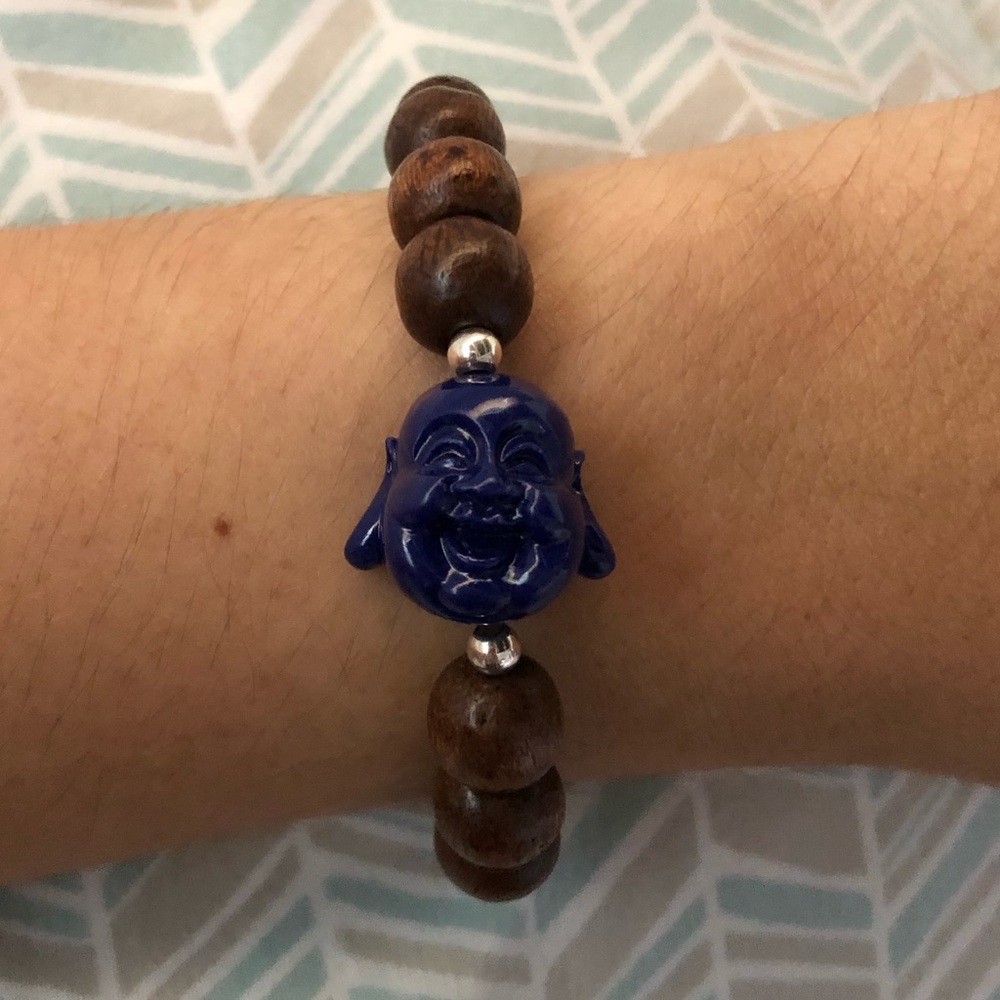 Blue Buddha bracelets with wooden beads